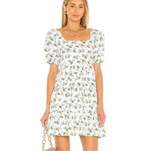 Faithfull the Brand “Eldora” White w/ Yellow Floral Tiered Babydoll Dress NWOT